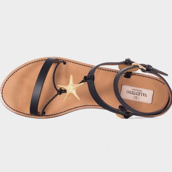 Valentino Black Leather Sea Element Sandals 40/10 - Picture 1 of 14